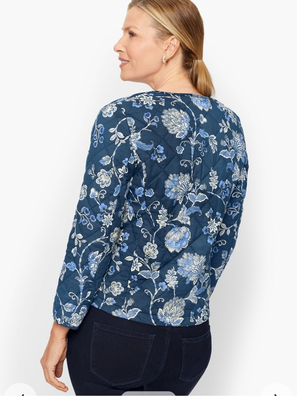 Quilted Floral Jacket Snap Front w/ Pockets Sz M Talbots Cottagecore Grannycore - Picture 3 of 8